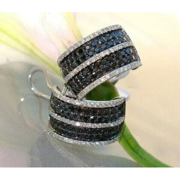 2.50Ct Round Cut Lab Created Black Diamond Women's Huggie Hoop Earrings 14k White Gold Plated