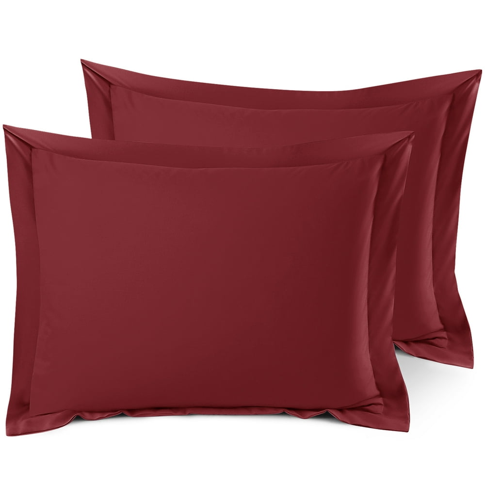 Set of 2 Standard 20"x26" Size Pillow Shams Burgundy Red, Hotel Luxury