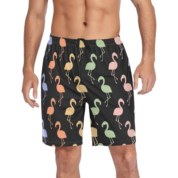 GZHJMY Flamingo Pajama Pants Short for Men, Lounge Pants Lightweight Men Pajama Bottoms with Drawstring Pockets, Christmas New Year Birthday Gifts, Large