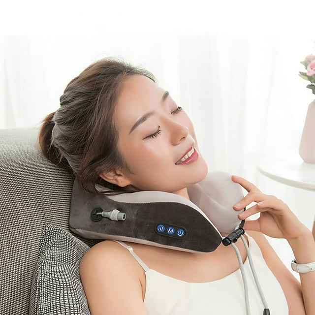 Almohada de masaje cervical de espuma viscoelástica para aliviar el dolor | Almohada de viaje ergonómica para cervicales, hombros y tensión muscular | Alimentación por USB para uso en casa, oficina,