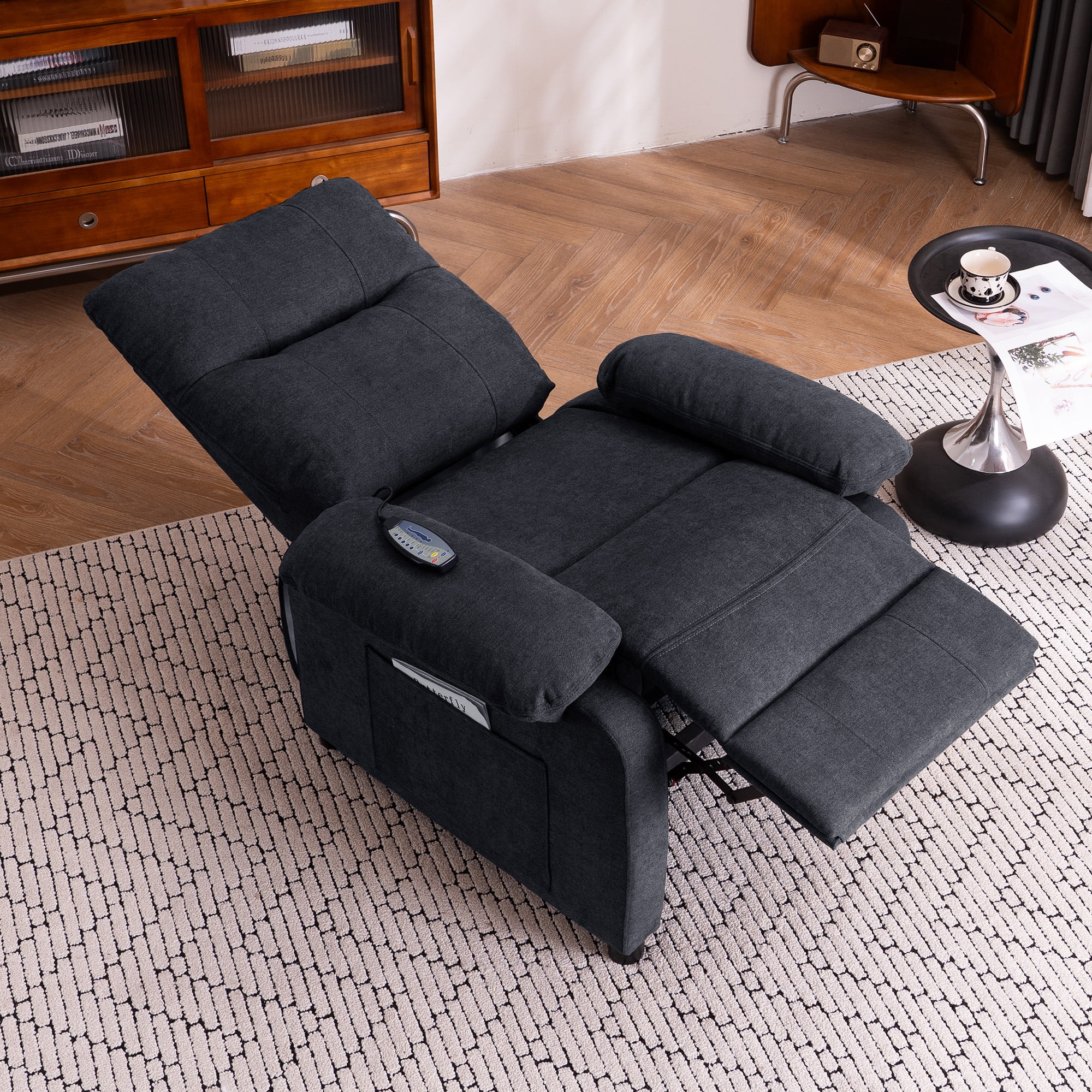 NEW 160°Recliner Chair for Elderly -Manual Push Back Reclining Chair with 8-Point Massage & Heating, Remote Control, Side Storage Pockets for Living Room, Bedroom, Black