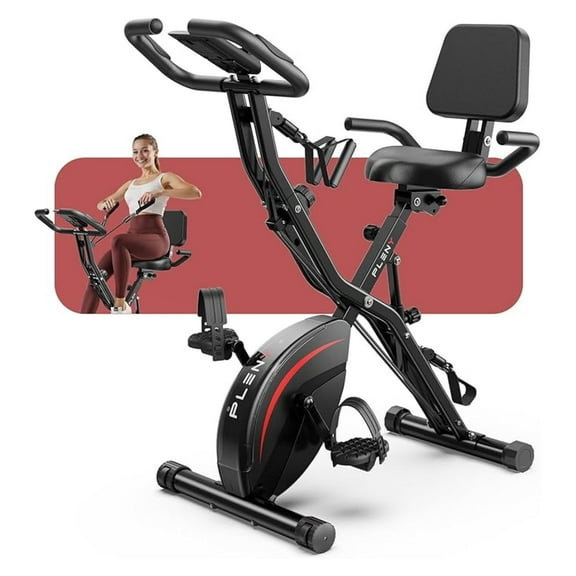 Folding Exercise Bike, 5 IN 1 Stationary Bikes for Home 6.6 LBS Flywheel, 330LB Weight Capacity Back Support Cushion Indoor Workout Cycling Bike for Home Gym