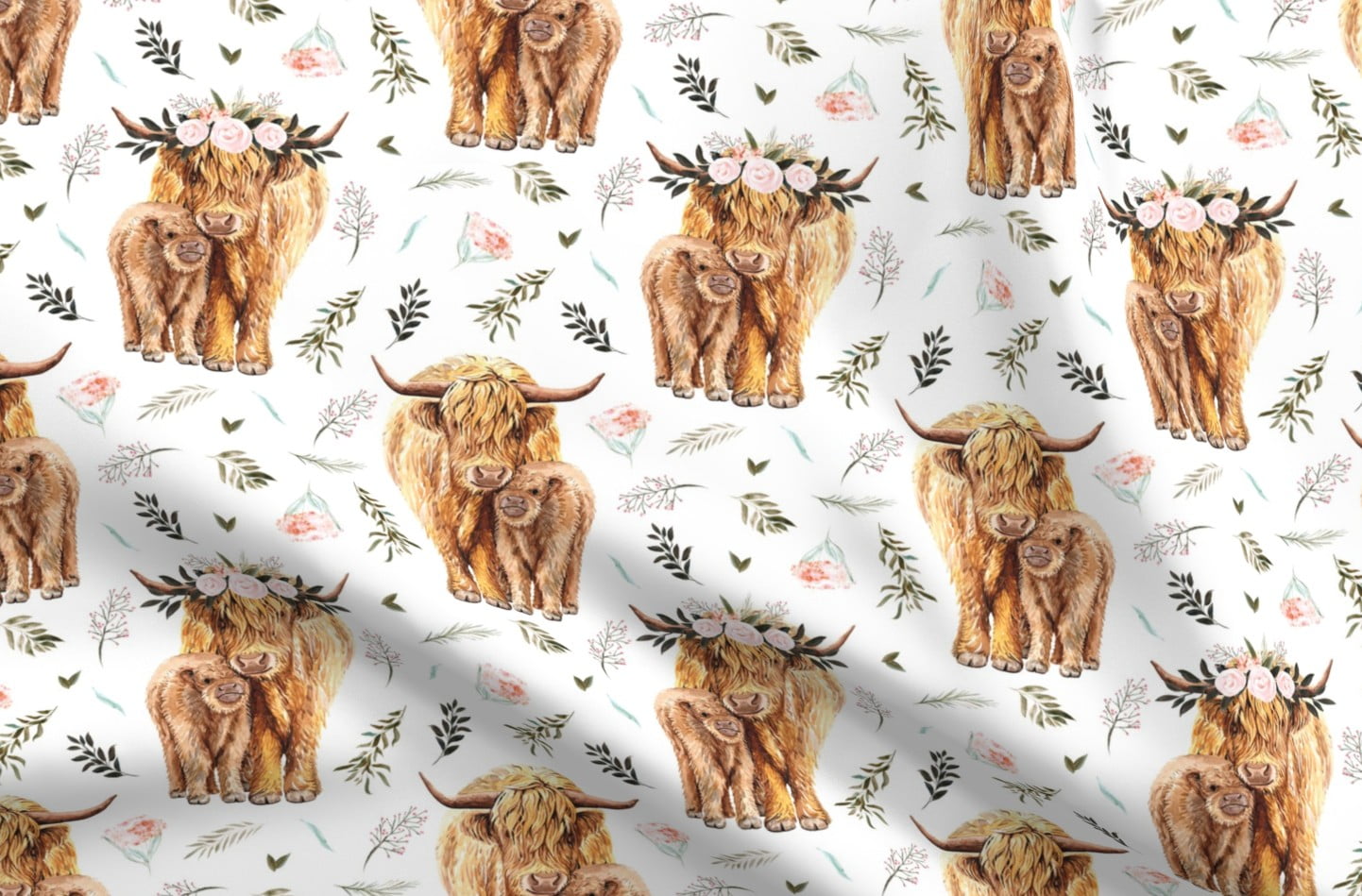 Cute Baby Highland Cows Fabric Quilting Cotton / Charm - 5 x 5