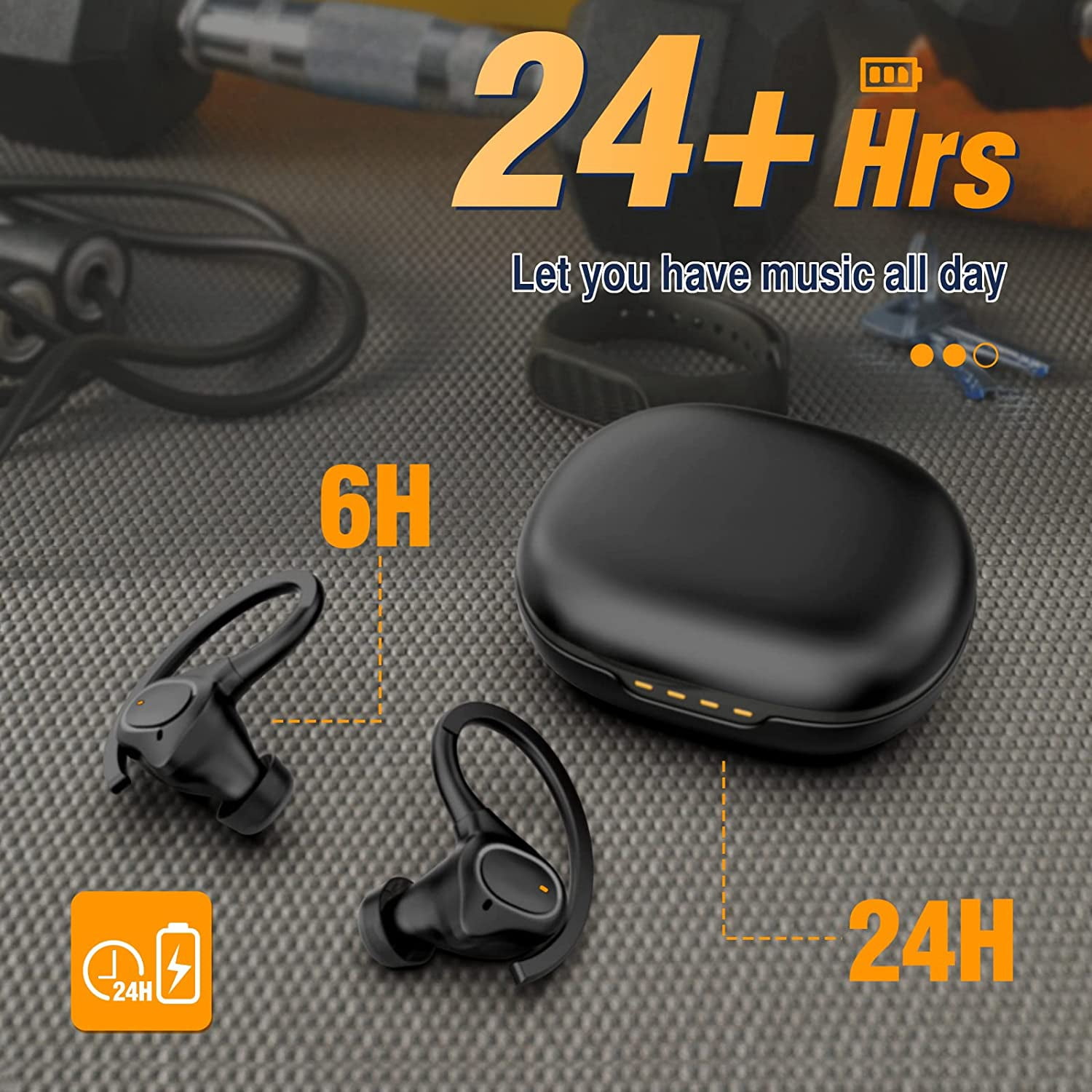 Wireless Earbuds with Earhooks for Small Ears, Mini Bluetooth Earbuds with Microphone, IPX7 Waterproof, 24H Playtime, Wireless Earphones for Sport and Working Out, Black (BE1039)