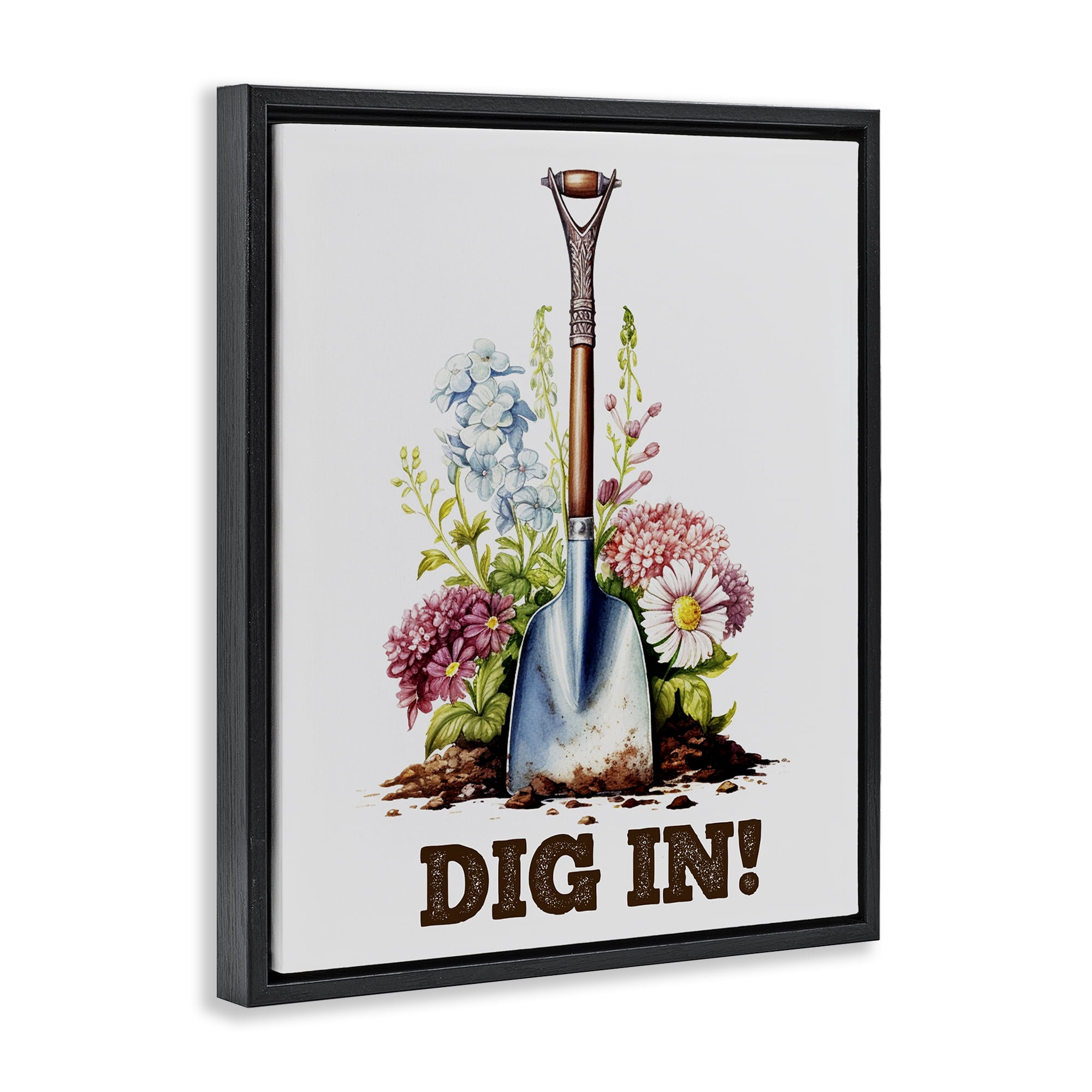 Stupell Industries Dig In Gardening Phrase Plants & Flowers Painting Black Floater Framed Canvas Art Print Wall Art, 17 x 21