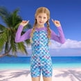 thumbnail image 3 of Jurebecia Girls Swimsuit Kids One Piece Swimsuit Long Sleeve UV Sun Protection Mermaid Scales Printed Zipper Front Swimming Wetsuit Athletic Romper 5-6 Years, 3 of 9