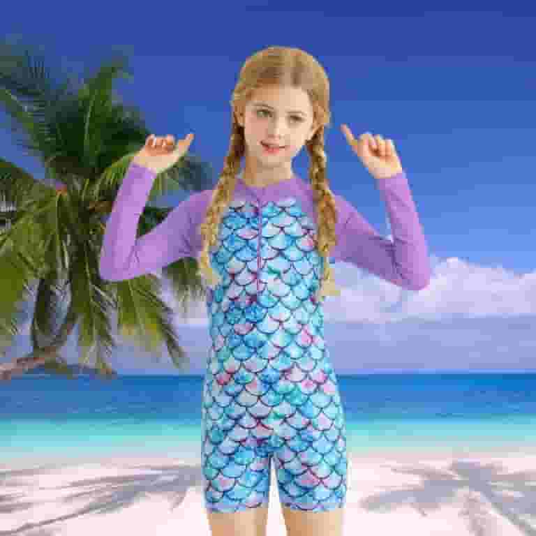 Jurebecia Girls Swimsuit Kids One Piece Swimsuit Long Sleeve Jurebecia Girls Swimsuit Kids One Piece Swimsuit Long Sleeve