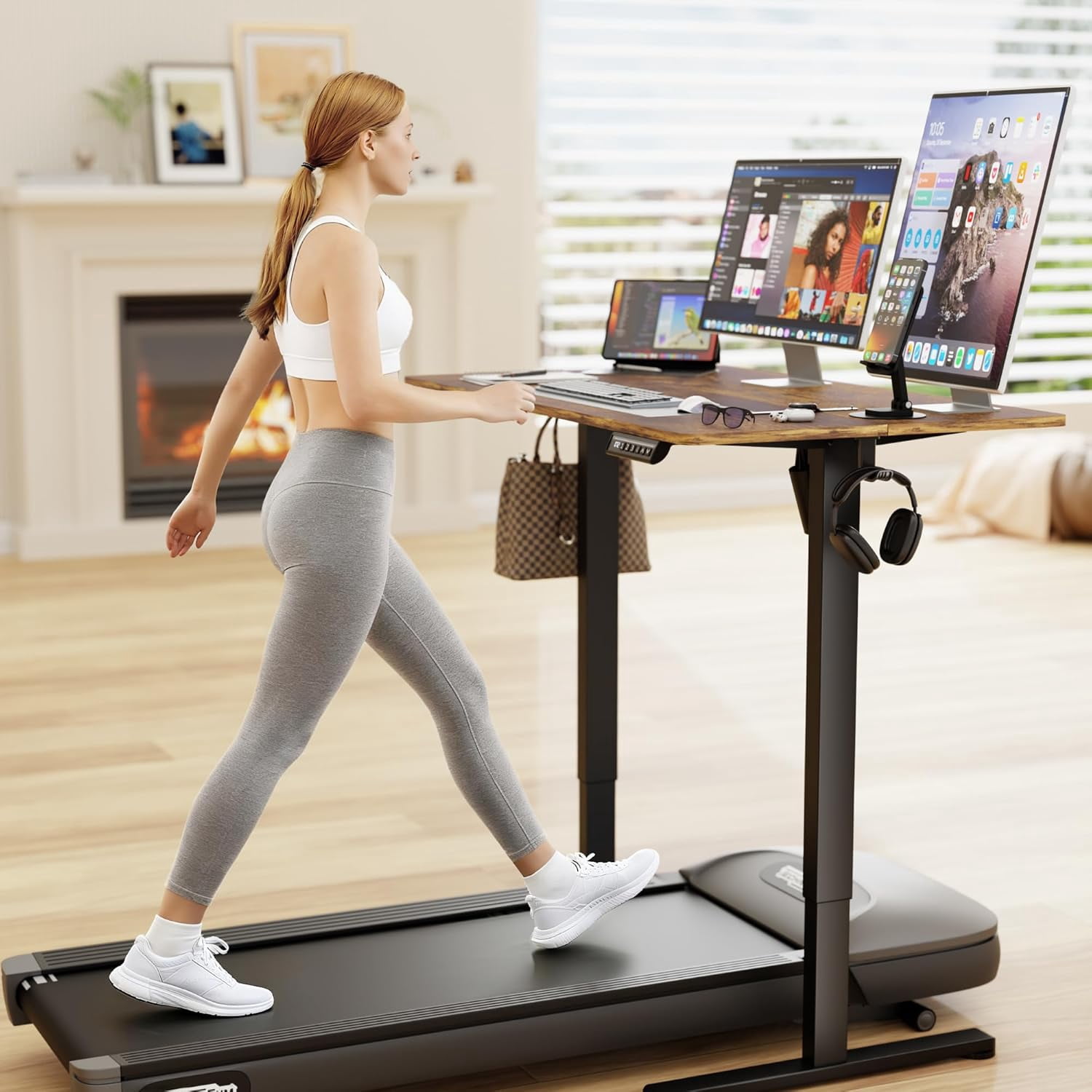 JessieMal Electric Standing Desk, 40 x 24 Inches Sit Stand up Desk, Sit Stand Height Adjustable Home Office Desk with 4 Height Position Memory - with Splice Board (Rustic Brown, 40)