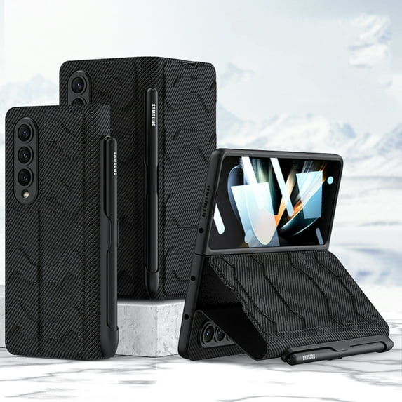 K-Lion Rugged Case for Samsung Z Fold 5 2023 ,Business Style Full Body Protection Non-Slip Case Tempered Glass Screen Protector Shockproof Kickstand Pen Slot Cover,Carbon Fiber Texture