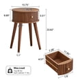 thumbnail image 3 of WIRRYTOR Set of 2 Modern Boho End Tables for Living Room, Round Fluted Side Tables with Drawer and Splayed Legs, Walnut Accent Tables, Walnut, 3 of 12
