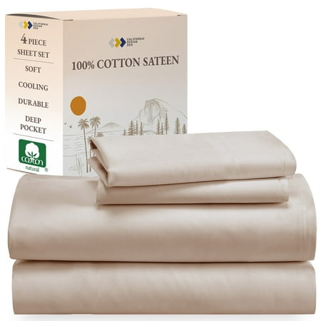California Design Den King Bed Sheets - 100% Cotton Bed Sheets Set with Deep Pockets - Soft Cooling Sheets - 4 Piece Bedding and Pillowcases Set  Beige