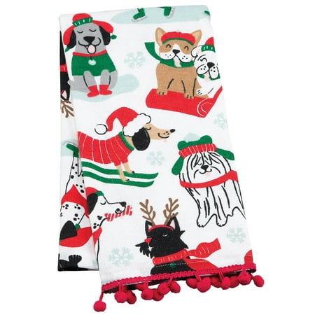 

Playful Pups Holiday Towel with Poms