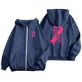 thumbnail image 4 of Fshinging Women Hoodie Sweatshirt Cancer Pink Ribbon Feather Print Zipper Jackets Long Sleeve Pocket Drawstring Ladies Pullover Tops, 4 of 6