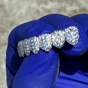 Grillz Silver Tone 8 Bottom Teeth Eight Piece Micro Pave Bling Really Iced CZ Grills