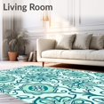 thumbnail image 2 of ODIKA 6x9 Machine Washable Non-Slip Area Rug, Floral Damask with Turquoise Vine Tracery Accent Motifs High Traffic Rug, Teal, 596665, 2 of 7