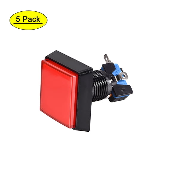 Uxcell Game Push Button 50x50 Square  12V LED Push Button Switch with Micro switch Red 5Pack