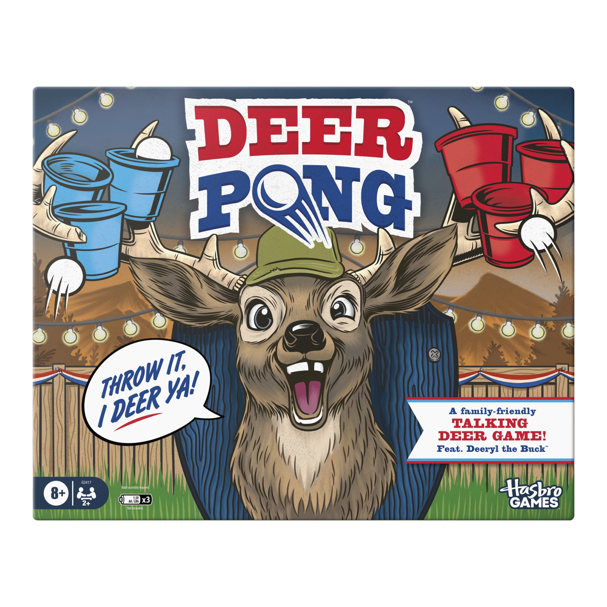 Deer Pong America Family Game, Electronic Talking Deer Head Game with Music, Fun Summer Activities for Kids & Families, Ages 8+