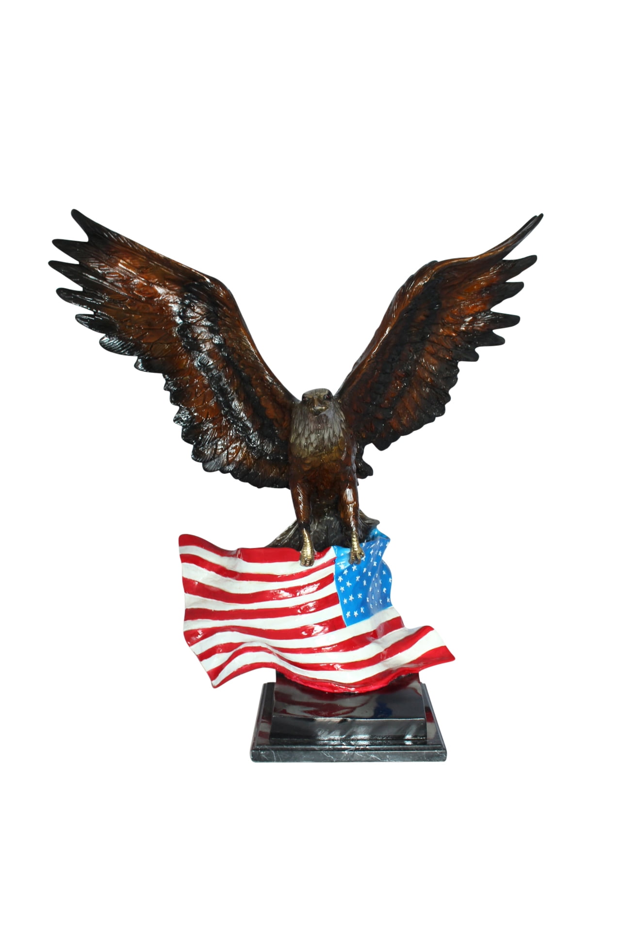 Eagle With American Flag Bronze Statue - Size: 32"L X 14"W X 35"H ...