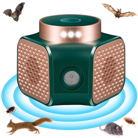 KingFurt Indoor Ultrasonic Insect & Pest Repellent，Mouse Repellent with 360° Coverage, LED Strobe Lights, Safe for Home and Pets-Black Green