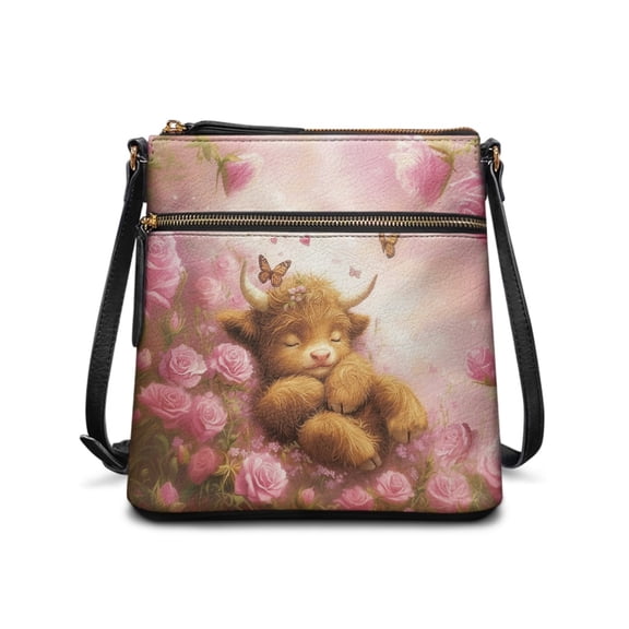 Tutolipy Waterproof Ladies Shoulder Bag for Work Outdoor Activities, Adjustable Strap Durable Zipper Closure Women's Shoulder Bag, Cow and Rose
