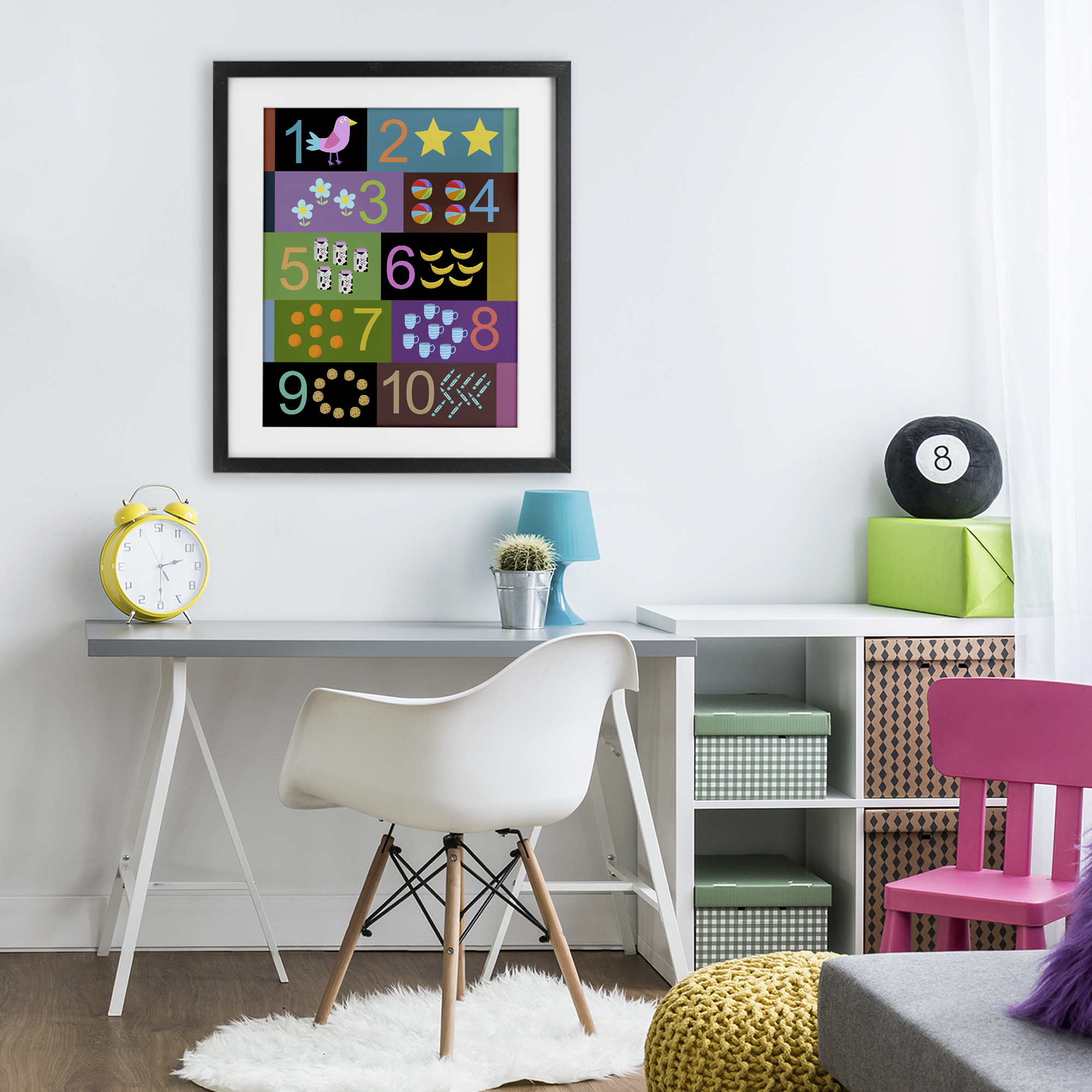 Learning To Count Chart Black Framed Print Under Glass, design by Carla Daly