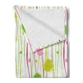 thumbnail image 2 of Green and Pink Soft Flannel Fleece Blanket, Doodle Style Random Wavy Stripes with Big Small Spots Kids Art Theme, Cozy Plush for Indoor and Outdoor Use, 50" x 60", Green Pink White, by Ambesonne, 2 of 5