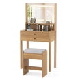 thumbnail image 1 of Gymax Small Vanity Desk Makeup Table & Padded Stool Set w/ Charging Station Natural, 1 of 10