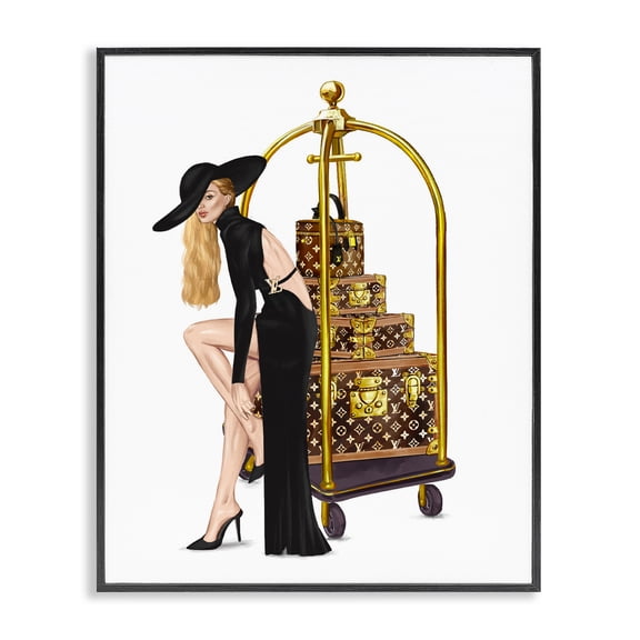 Fashionista with Hotel Luggage Black Framed Giclee Art, design by Ziwei Li