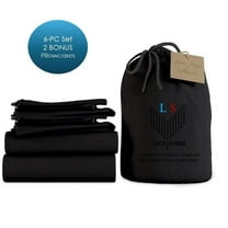 24-INCH EXTRA DEEP POCKETS -RV King Organic 1000-TC Cotton 6-PC Sheet Set with 4 Pillowcases - Black