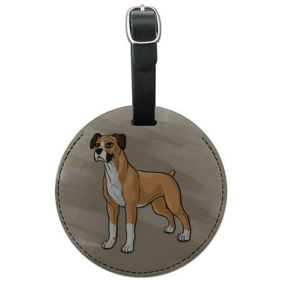 Boxer Pet Dog Round Leather Luggage Card Suitcase Carry-On ID Tag