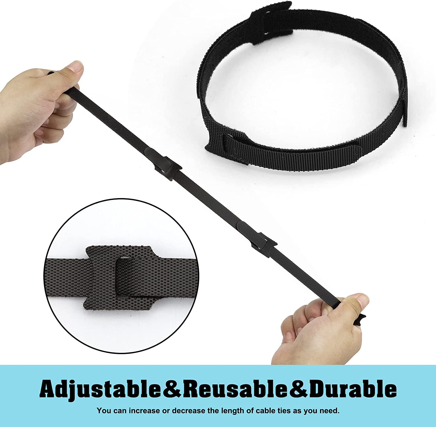 80PCS Reusable Cable Ties, Black Adjustable 6-Inch Cord Organizer Ties,  Multi-purpose Hook Loop Cable Management Wire Ties for Organizing Home,  Office, Data Centers 