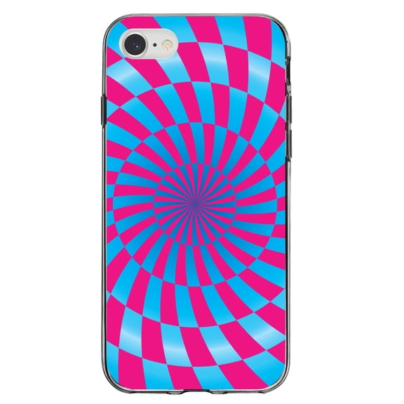 DistinctInk Clear Shockproof Hybrid Case for iPhone 7 8 SE (2020 Model) 4.7" Screen TPU Bumper Acrylic Back Tempered Glass Screen Protector - Blue Pink Swirl Geometric