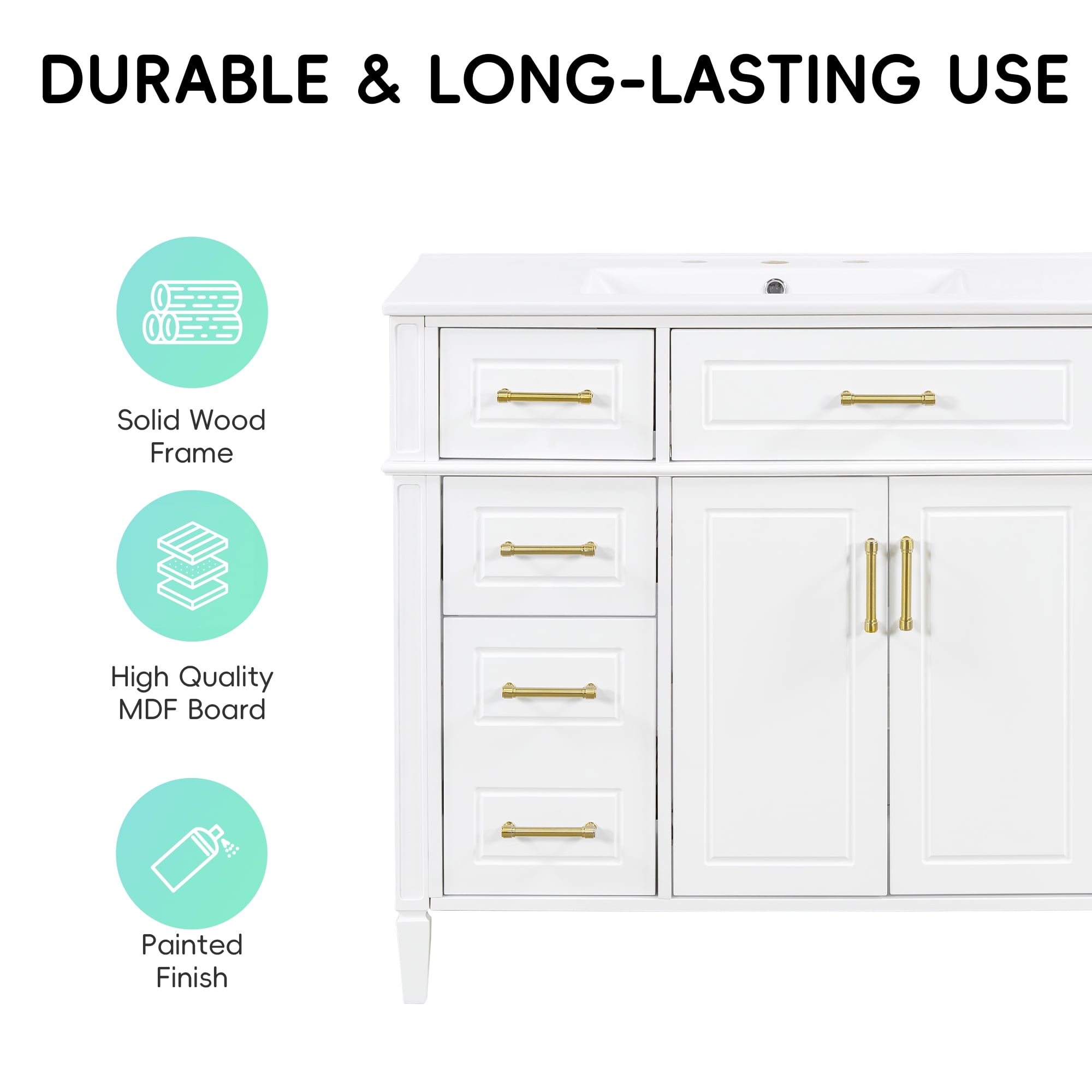 Alvantor 36" Bathroom Vanity with Sink, Freestanding Storage Cabinet with Flip Drawers White