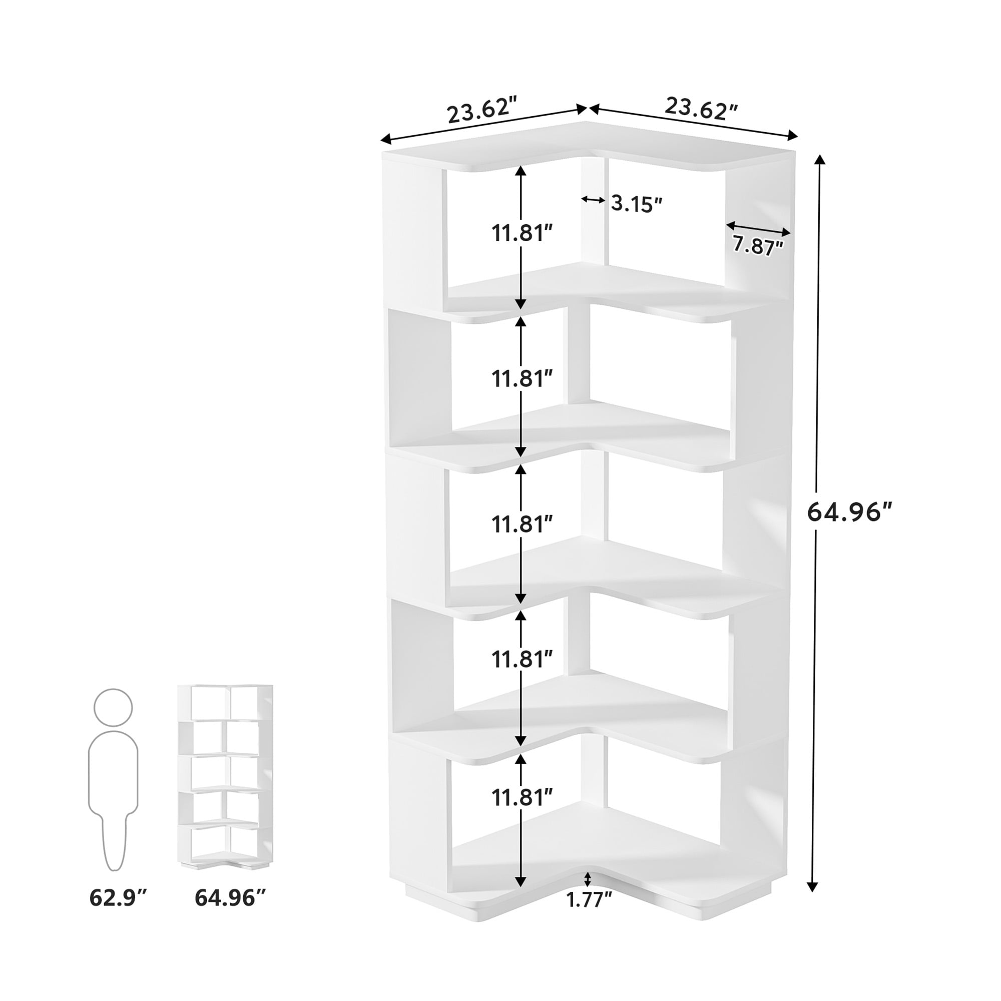 MAYEERTY Industrial 6-Tier Corner Storage Shelf, L-Shaped Bookcase with Anti-Fall Panels for Living Room, Bedroom & Office