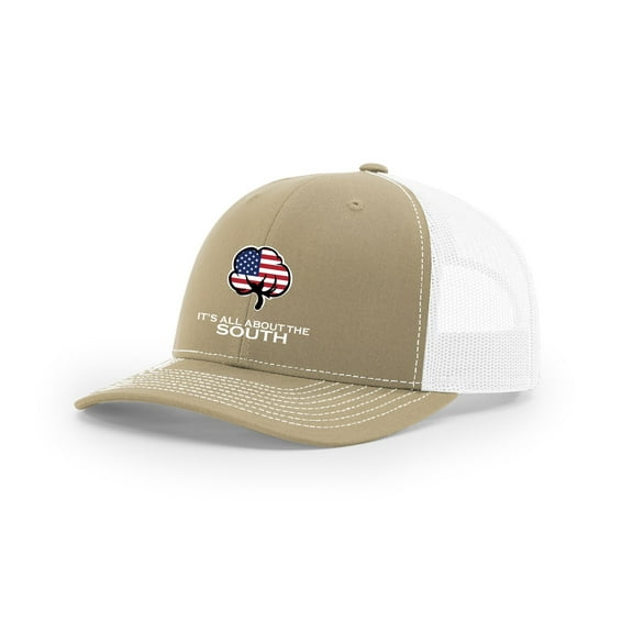 It's All About The South American Flag Cotton Boll Mesh Back Trucker Hat-Khaki/White