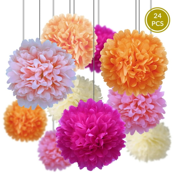 Quasimoon Tissue Paper Pom Poms Party Pack (12-Inch, Various Pinks, Set of 16) - for Weddings, Baby Showers, Nurseries, Parties - Hanging Paper Flower Decorations - Walmart.com