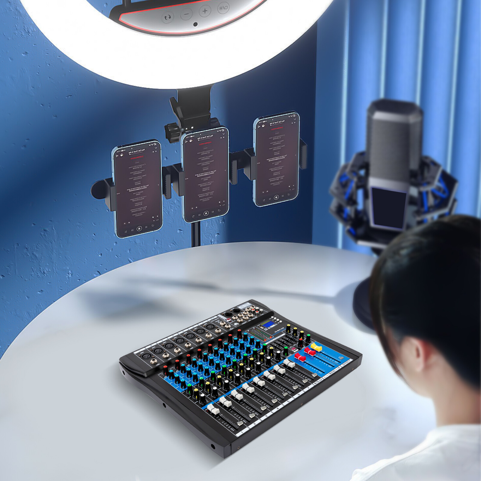 Live Mixer Micfuns Professional 8 Channel Stereo Sound Mixer Bluetooth USB Recording Computer Playback Phantom Power USB Digital Audio Mixer Amplifier