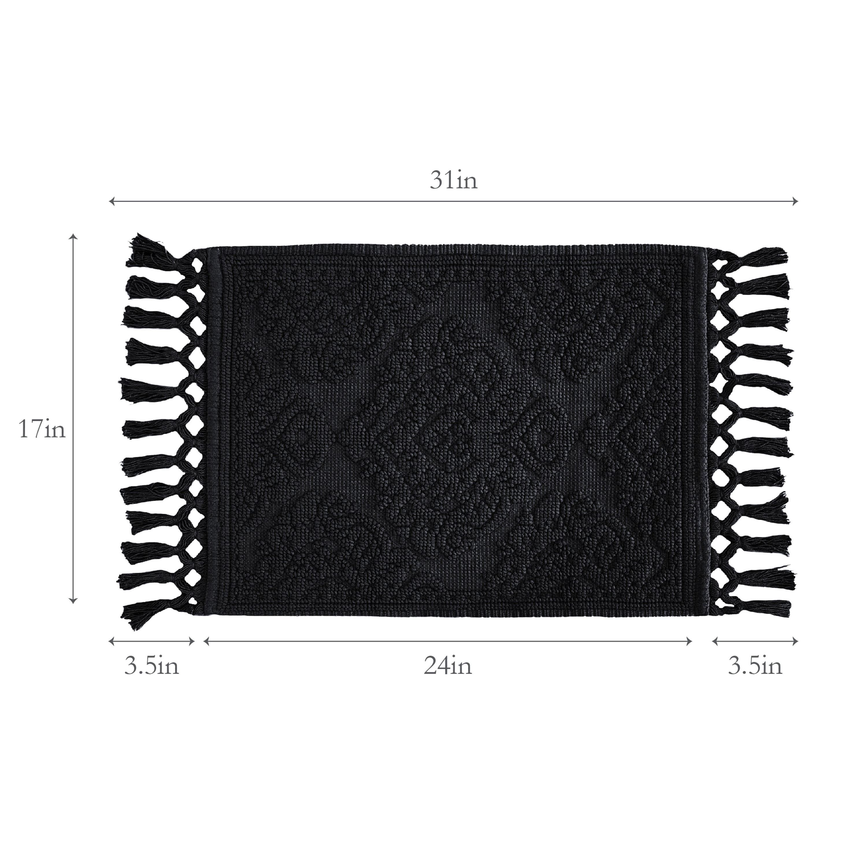 Jean Pierre Ricardo Cotton Fringe 17 x 31 in. Bath Rug, Black