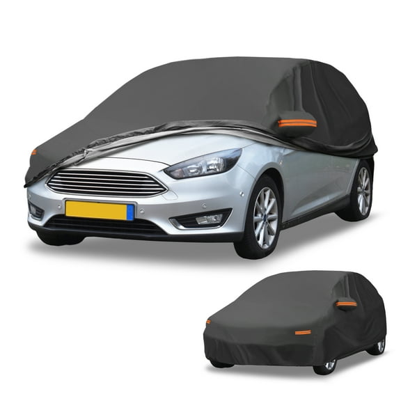 Unique Bargains All-Weather Waterproof Car Cover - UV-Resistant Outdoor Full Exterior Protection Black with Right Side Zipper Black for Ford Focus Hatchback 2010-2022