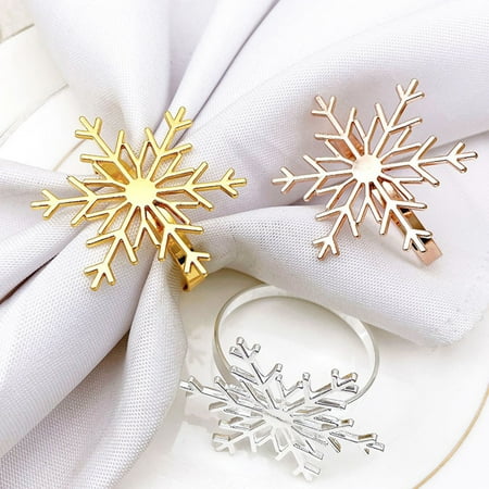 

HeYii 6Pcs/Set Serviette Ring Exquisite Workmanship Decorative Alloy Christmas Snowflake Shape Napkin Buckle for Dinner Table Rose Gold