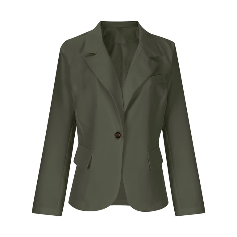 Women's Blazer Button Solid Color Casual Daily Stylish Regular Fit Outerwear Long Sleeve Winter ArmyGreen S