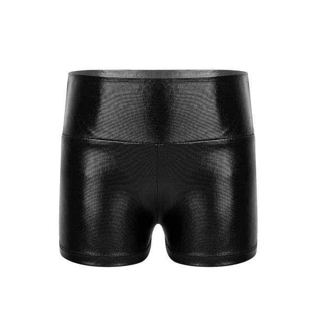 Sinleey Girls Shiny Metallic Shorts Gymnastics Dance Shorts Black 14