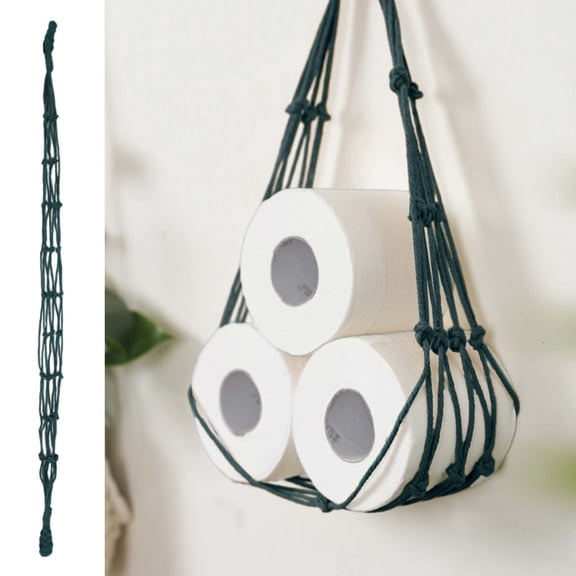 Toilet Paper Storage Holder,Wall Hanging Storage Mesh Bag,Bohemian Woven Organizer for Home Bedroom Bathroom Living Room