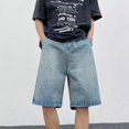 thumbnail image 7 of Jean Shorts for Men Baggy Hip Hop Wide Leg Knee Length Denim Bermuda Shorts with Pockets Summer Loose Fit Casual Street Men's Denim Shorts, 7 of 7