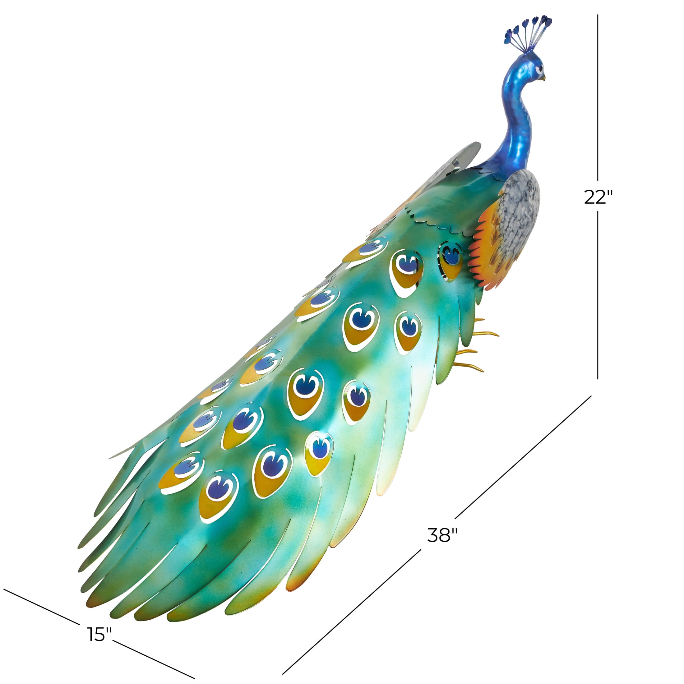 DecMode 22" Peacock Garden Sculpture with Gold Legs and Teal Wings