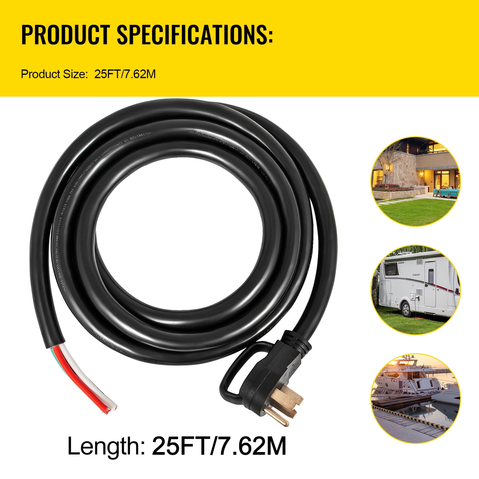 KFFKFF generator extension cord 50A-25 ft STW 6/3+8/1 N14-50P to bare wire