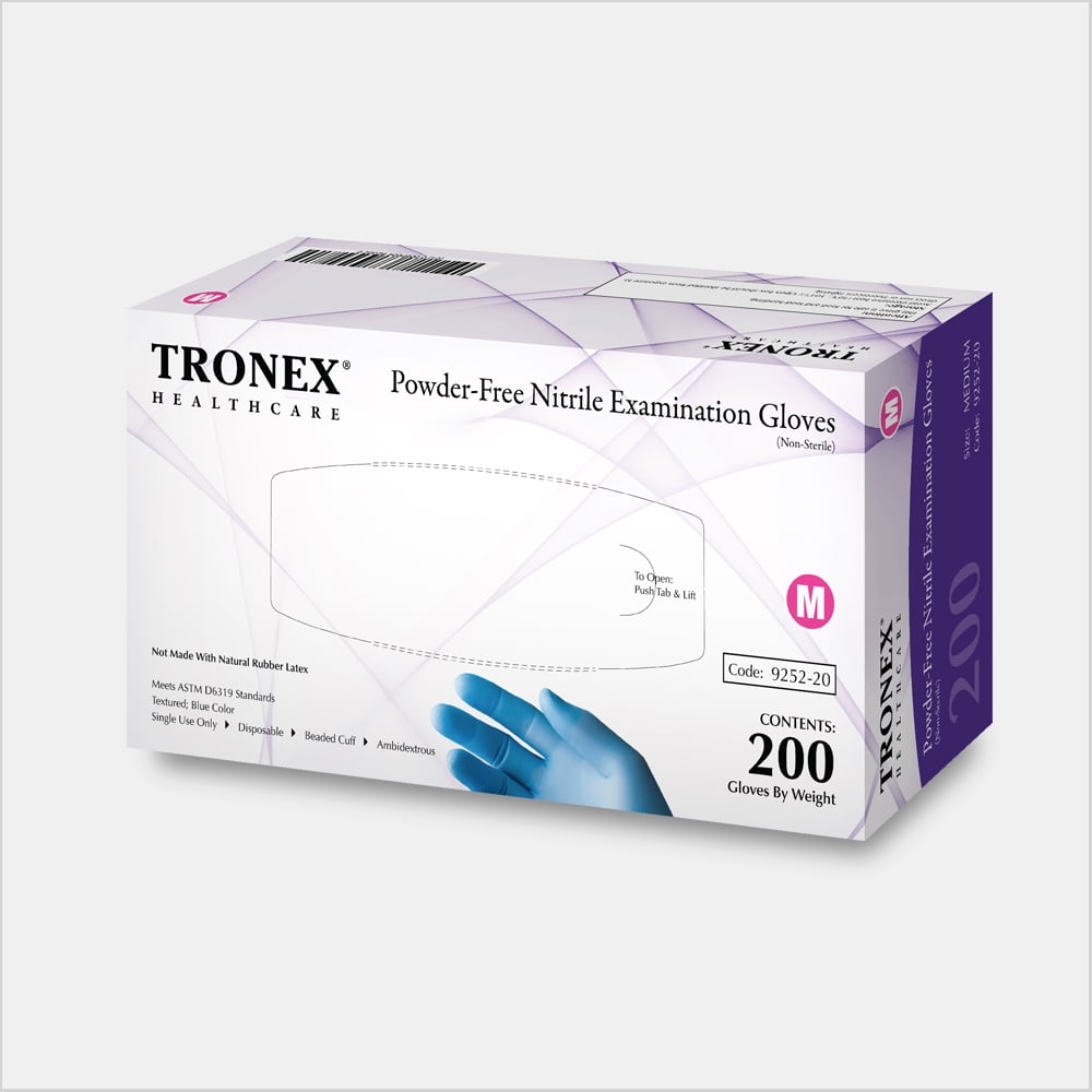 Tronex Nitrile Exam Disposable Gloves, PowderFree, FingerTextured