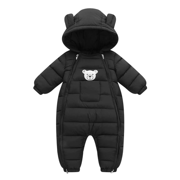 JFOPQVSM Baby Winter Padded Snowsuit Cute Bear Ear Hooded Romper Double Zipper Warm Infant Jumpsuit