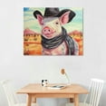 thumbnail image 2 of PIKWEEK Funny Wild West Baby Pig Blue Watercolor Painting Canvas Wall Art 16x12in, 2 of 4