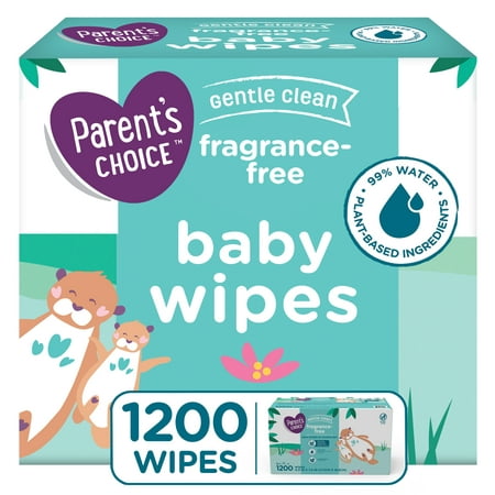Parent's Choice Fragrance Free Baby Wipes, 12 Flip-Top Packs (1200 Total Wipes)